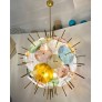 IQ3855 ITALIAN CONTEMPORARY BRASS & PASTEL MURANO GLASS SPUTNIK ROUND SPHERE CHANDELIER