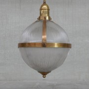 IQ4288 VINTAGE BRASS AND GLASS HOLOPHANE STYLE PENDANT LAMP