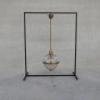 IQ4288 VINTAGE BRASS AND GLASS HOLOPHANE STYLE PENDANT LAMP
