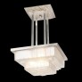 IQ4298 ART DECO CHANDELIER IN SKYSCRAPER FROSTED GLASS & SILVERED BRONZE SIGNED SABINO