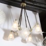 IQ4299 ART DECO FOUR ARM FROSTED GLASS & SILVERED BRONZE CHANDELIER 
