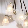 IQ4299 ART DECO FOUR ARM FROSTED GLASS & SILVERED BRONZE CHANDELIER 