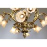 IQ4345 FRENCH BELLE EPOQUE ROCOCO STYLE GILT-BRONZE AND FROSTED GLASS SHADES CHANDELIER 