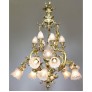 IQ4345 FRENCH BELLE EPOQUE ROCOCO STYLE GILT-BRONZE AND FROSTED GLASS SHADES CHANDELIER 