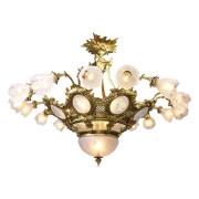 IQ4346 FRENCH BELLE EPOQUE GILT-BRONZE & MOLDED GLASS 16 LIGHT PLAFONNIER CHANDELIER