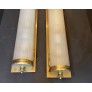 IQ4353 WONDERFUL LARGE PAIR VINTAGE VAUGHAN BRONZE CURVED FROSTED GLASS LANTERN SCONCES