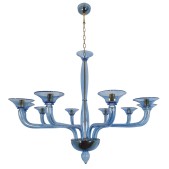 IQ4440 LARGE MID-CENTURY MODERN BLUE MURANO GLASS CHANDELIER