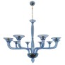 IQ4440 LARGE MID-CENTURY MODERN BLUE MURANO GLASS CHANDELIER