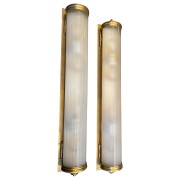 IQ4487 LARGE PAIR VINTAGE VAUGHAN BRONZE CURVED FROSTED GLASS LANTERN SCONCES