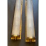 IQ4487 LARGE PAIR VINTAGE VAUGHAN BRONZE CURVED FROSTED GLASS LANTERN SCONCES
