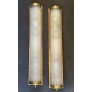 IQ4487 LARGE PAIR VINTAGE VAUGHAN BRONZE CURVED FROSTED GLASS LANTERN SCONCES