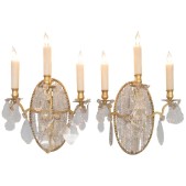 IQ4495 PAIR OF 19TH CENTURY ITALIAN NEOCLASSICAL CRYSTAL MEDALLION BACK SCONCES